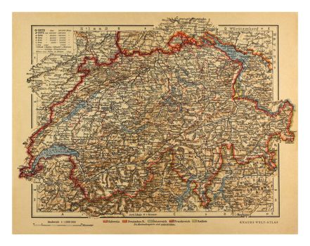 Switzerland map published by Knaurs Welt-Atlas in 1900.