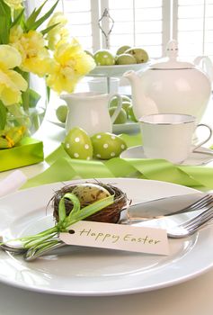Place setting with place card set for easter brunch