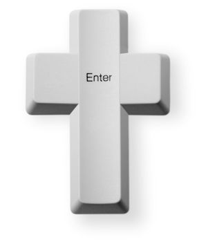 Computer button in the form of a Christian cross with the inscription - Enter