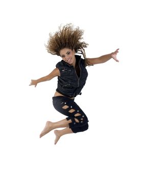 spin jumping lady with white background