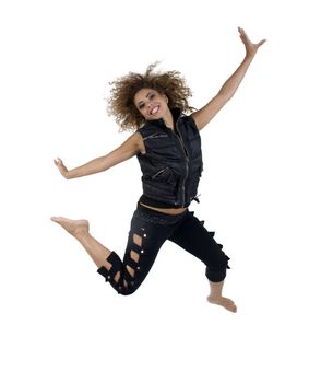 glamorous lady jumping against white background