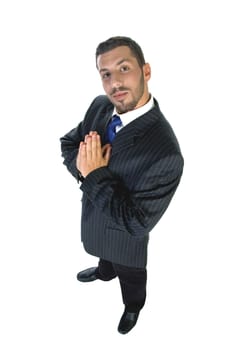 praying young man with white background