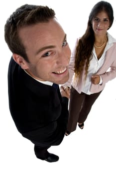 business people holding hands on an isolated white background