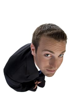 man looking upside against white background