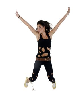 jumping stylish female on isolated studio picture