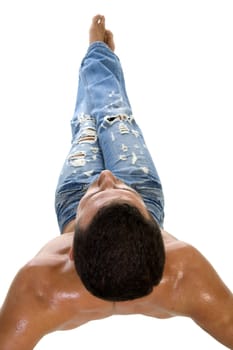 man working out on an isolated white background