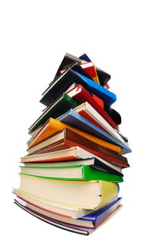Pile of books isolated on white fisheye