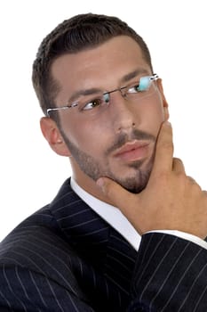 portrait of thinking executive on an isolated white  background