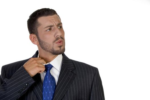 businessman making himself easy with white background