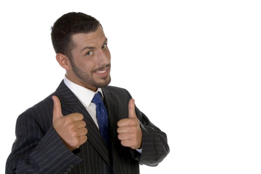 young executive wishing good luck on an isolated white background