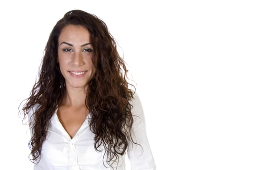 portrait of smiling lady on an isolated white  background