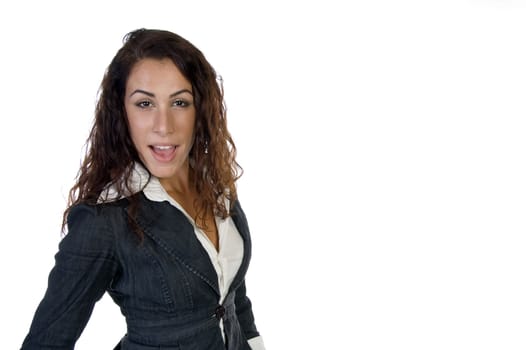 young attractive woman on an isolated white  background