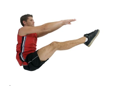 exercising handsome male with white background