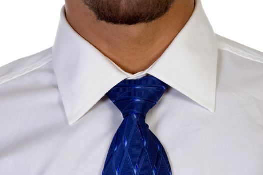 close up of tie against white background