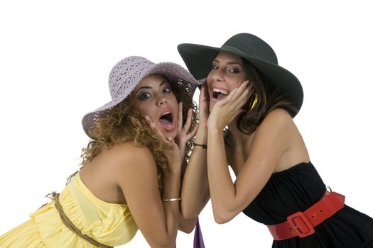 pretty women with hat against white background