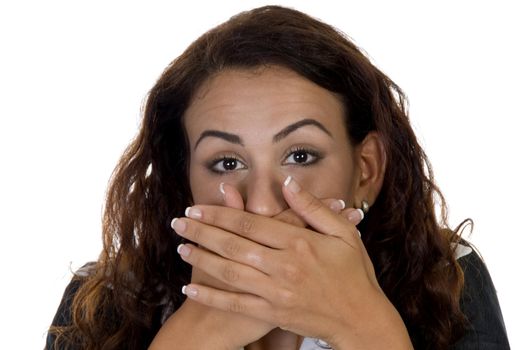 lady shuting her mouth on an isolated background