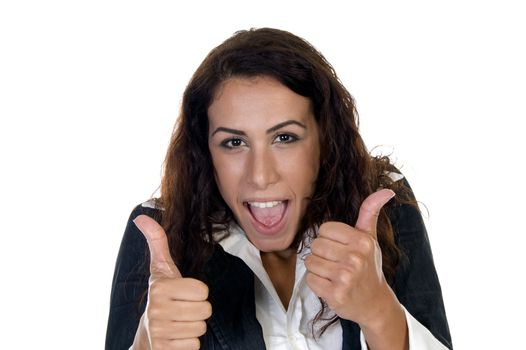 lady teasing on an isolated white background