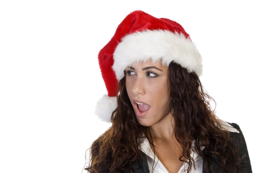 lady looking askance in cap against white background