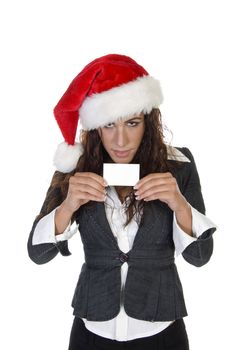 lady showing card on an isolated background
