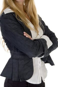 woman with folded hands on an isolated background