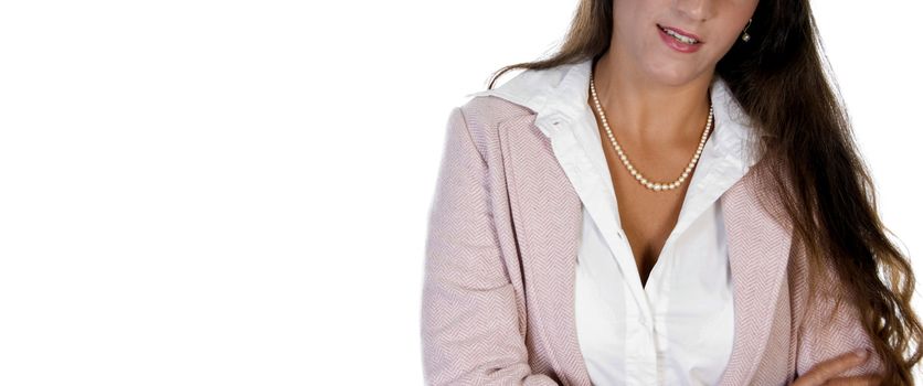 woman with closed eyes with white background