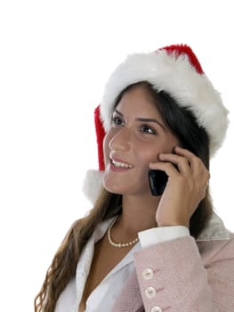woman talking on cellphone on an isolated background