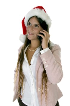 female talking on cellphone on an isolated  background