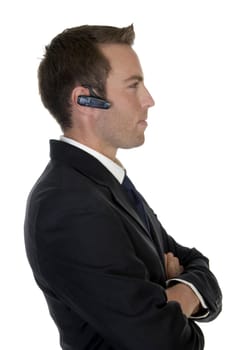 smart businessman with bluetooth with white background