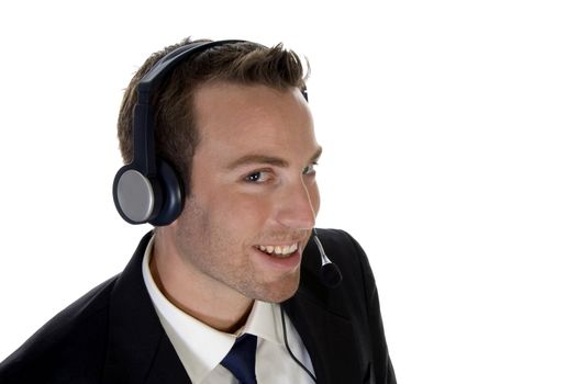 successful businessman enjoying call on an isolated white background