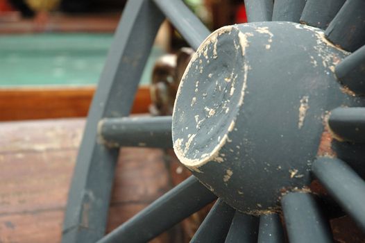 vintage horse carriage wheel that made from wood