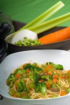 italian spaghetti pasta with fresh homemade vegetable sauce