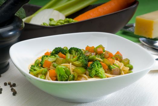 italian spaghetti pasta with fresh homemade vegetable sauce