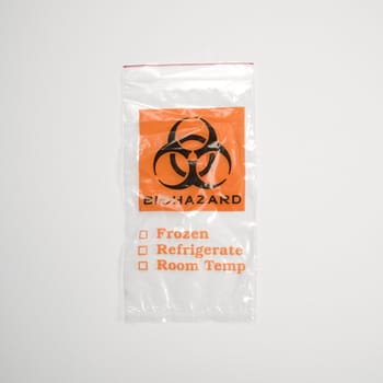 Still life of plastic biohazard bag.