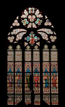 Detail of the Gothic window - bullseye pane - lattice window.
St Vitus cathedral, Prague, Czech republic, Europe.