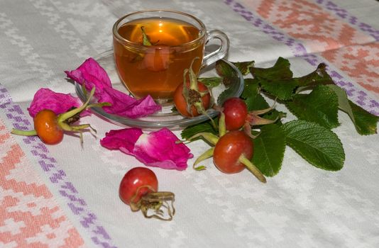 The image of a cup of tea from a dogrose