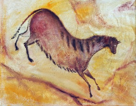 Handpainting rawing - oil painting like cave painting a la Altamira.