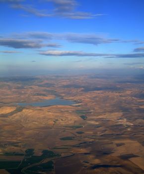 Lake Ogliastro and Italian landscape of Sicily as seen from 10000ft