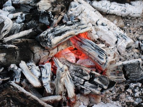 Hot embers of bonfire after barbeque cooking