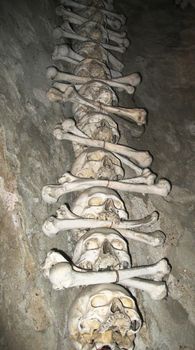 Humam skulls and bones in Kutna Hora church Czechia