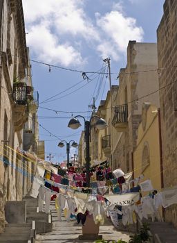 Hanging laundry in a street in Malta