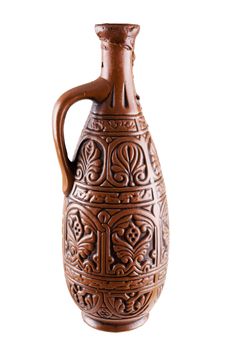 Dark brown clay jug on a white background