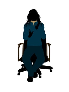 Casual dressed female sitting on a chair silhouette on a white background