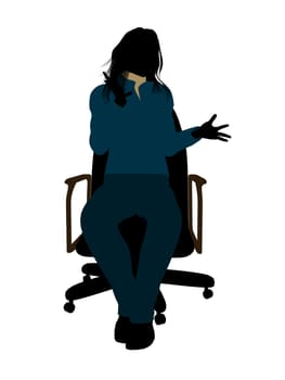 Casual dressed female sitting on a chair silhouette on a white background