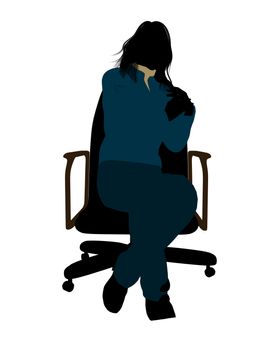 Casual dressed female sitting on a chair silhouette on a white background
