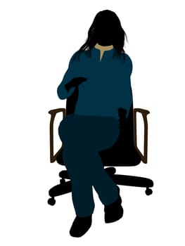 Casual dressed female sitting on a chair silhouette on a white background