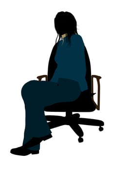 Casual dressed female sitting on a chair silhouette on a white background