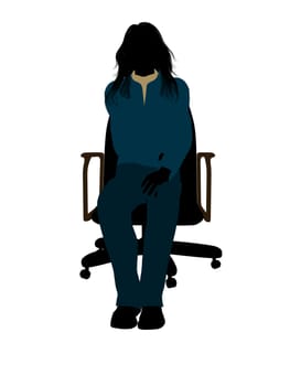 Casual dressed female sitting on a chair silhouette on a white background