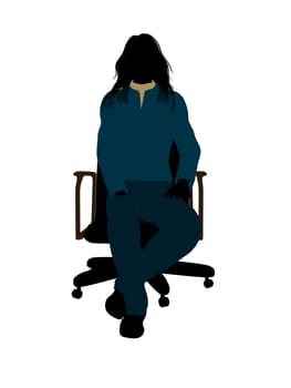 Casual dressed female sitting on a chair silhouette on a white background