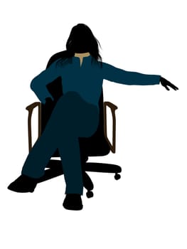 Casual dressed female sitting on a chair silhouette on a white background