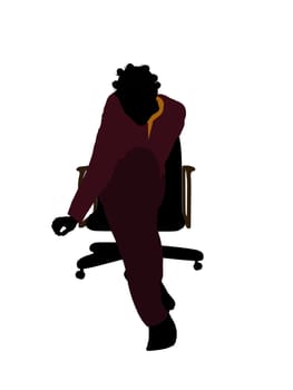 African American casual dressed female sitting on a chair silhouette on a white background